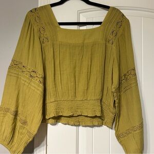 Chartreuse Green Women's top with  smoking and lace